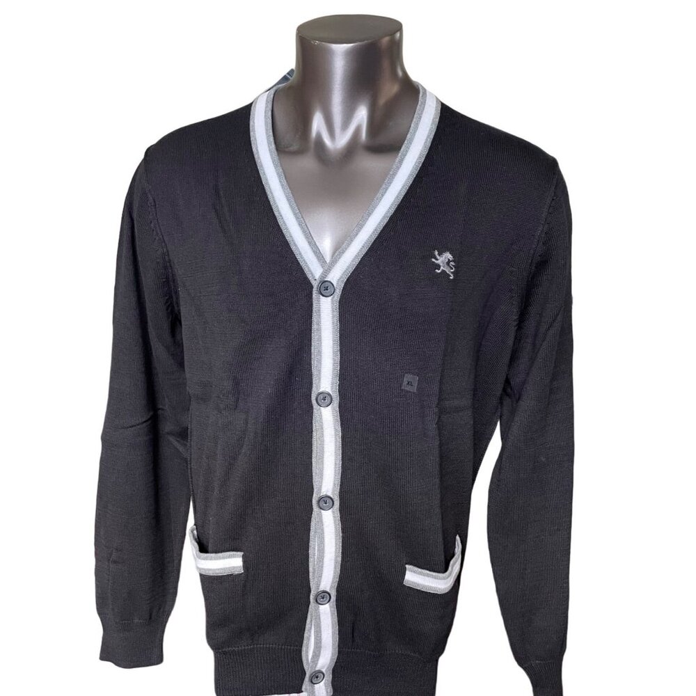 Express Mens Cardigan Sweater Black Button Up u Raised Seams XL
